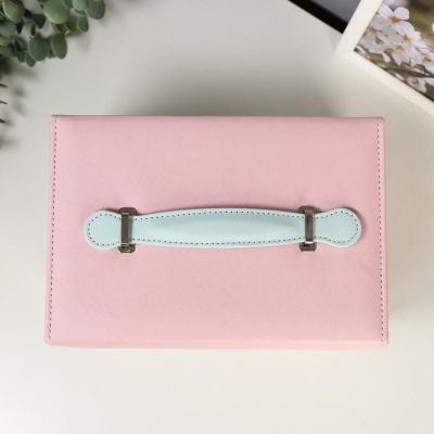 Шкатулка кожзам для украшений "Белые цветы" розово-персиковая 13,5х23х15,5 см