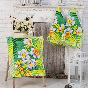 Набор полотенец в коробке Утренние цветы 50х60см-3шт, вафля, хлопок 100%, 170г/м2