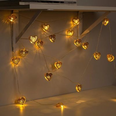 Гирлянда «Нить» 4 м с насадками «Сердечко», IP20, прозрачная нить, 20 LED, свечение тёплое белое, 8 режимов, 220 В