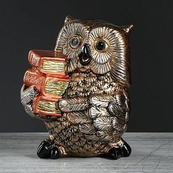 Копилка "Сова с книгами", коричневый цвет, 24,5 см,