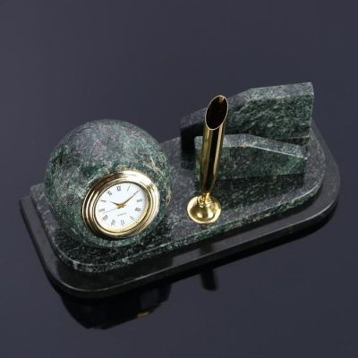 Визитница «Змеевик. Шар»: подставка для ручки, часы