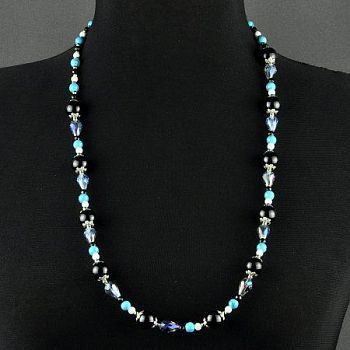 Бусы Кахалонг, им.агат, хрусталь "Васильковое лето" арт.ВАН-411