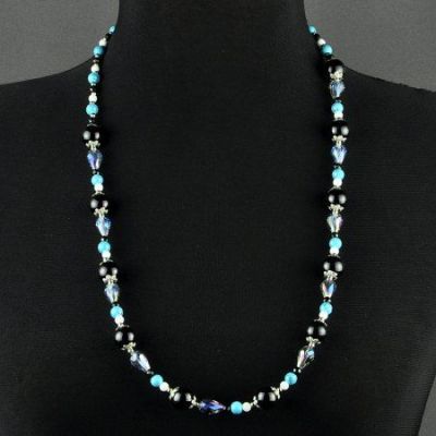 Бусы Кахалонг, им.агат, хрусталь "Васильковое лето" арт.ВАН-411