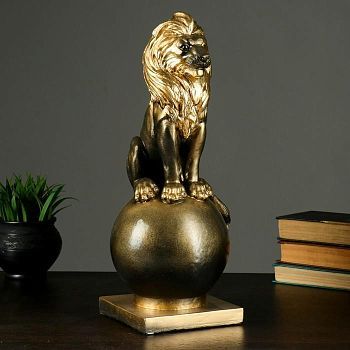 Копилка  "Лев на шаре малый" черное золото 42х17х16см