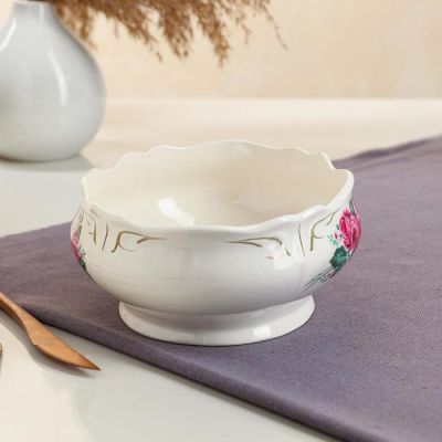 Салатник "Овал", белый, цветы, 1 л, деколь микс