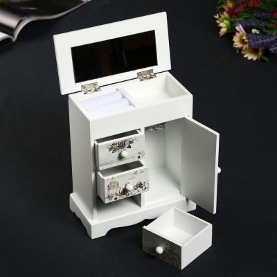 Шкатулка дерево комод 3 ящика+дверка "Романтичный букет" 19х16х8 см