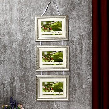 Фоторамка для 3-х фото 15х21 см на тесьме "Тройная" под белое золото