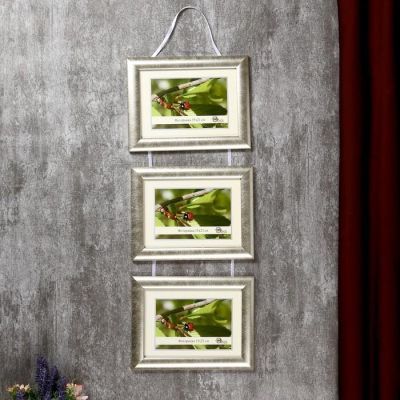 Фоторамка для 3-х фото 15х21 см на тесьме "Тройная" под белое золото