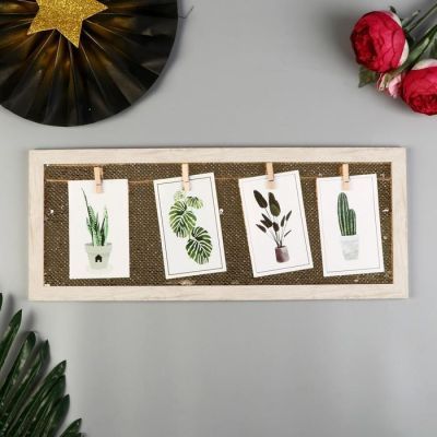 Фоторамка пластик на 4 фото 9х13 см "Пайетки золотые" 20х50 см