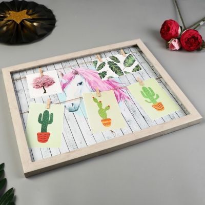 Фоторамка пластик на 5 фото 10х10; 10х15 см "Белые доски" 40х50 см