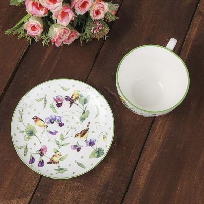 Сервиз чайный Доляна «Зелёный сад», 12 предметов: 6 чашек 220 мл, 6 блюдец d=13 см