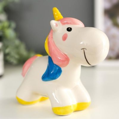 Копилка керамика "Единорог с радужной чёлкой и хвостом" 14х6х14 см