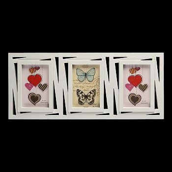 Фоторамка пластик на 3 фото 10х15 см "Геометрия - прямые линии" белая 22х51 см