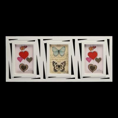 Фоторамка пластик на 3 фото 10х15 см "Геометрия - прямые линии" белая 22х51 см