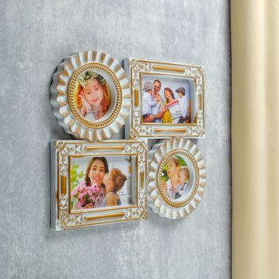 Фоторамка пластик на 4 фото 10х10, 10х15 см "Эстетика" золотая 30х35,5 см