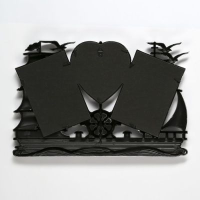 Фоторамка пластик на 3 фото 10х15, 12х12 см "Корабль" тёмное серебро 25х40 см