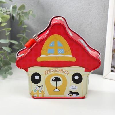 Копилка металл "Домик-мишка" МИКС 14,5х15,5х6,5 см