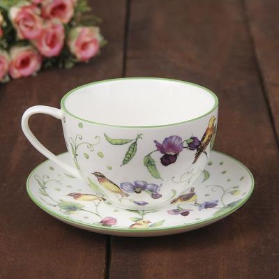 Сервиз чайный Доляна «Зелёный сад», 12 предметов: 6 чашек 220 мл, 6 блюдец d=13 см