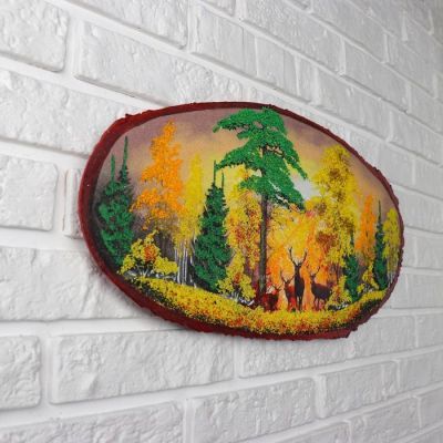 Панно на спиле "Олени. Осень.", 60 см, каменная крошка, горизонтальное, микс