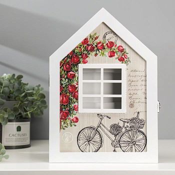 Ключница дерево "Велосипед в саду" белая 30х21х5,3 см