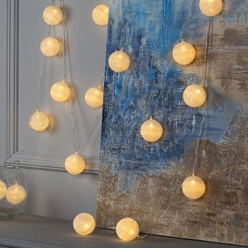 Гирлянда «Нить» 5 м с насадками «Клубки белоснежные», IP20, прозрачная нить, 20 LED, свечение тёплое белое, 220 В