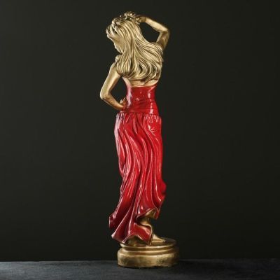 Фигура "Девушка с розой" бронза, красное платье, 15х19х55см