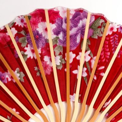 Веер h=21 см дерево круглый "Цветы атлас", МИКС