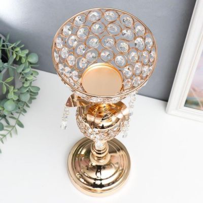 Подсвечник металл на 1 свечу "Кубок, шар и цветок" золото 43х14х14 см