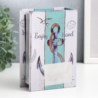 Шкатулка-книга дерево кожзам "Якорь - Наслаждайтесь путешествием" 16х11х4,5 см