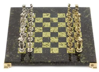 Шахматы "Воины" камень змеевик доска 28х28 см №9