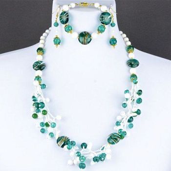 Комплект Кахолонг, агат, хрусталь, бисер "Ливадия" арт. ДЕВ-1458