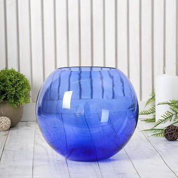 Ваза "Шар" d=9см, h=160х180мм. из синего стекла (без декора)