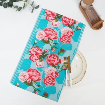 Полотенце вафельное "Пятна" 35х60 см, бирюза, 160 гр/м, хл,