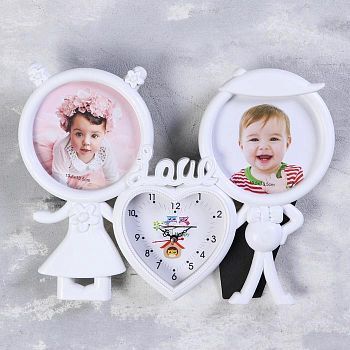 Часы настенные, серия: Фото, "Love", 2 фоторамки 15х15 см, d=10.5 см,  плавный ход