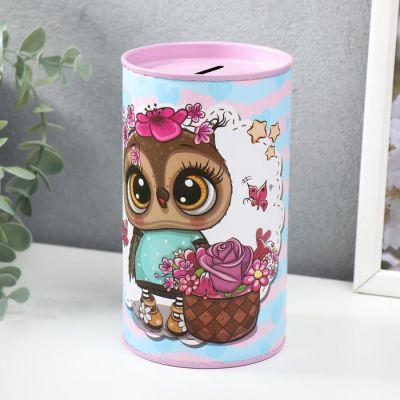 Копилка металл "Совята и сердечки" МИКС 15х8,5х8,5 см