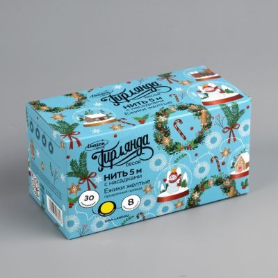 Гирлянда «Нить» 5 м с насажками «Ёжики жёлтые», IP20, прозрачная нить, 30 LED, свечение жёлтое, 8 режимов, 220 В