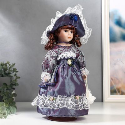 Кукла коллекционная керамика "Маленькая мисс в платье цвета голография" 30 см