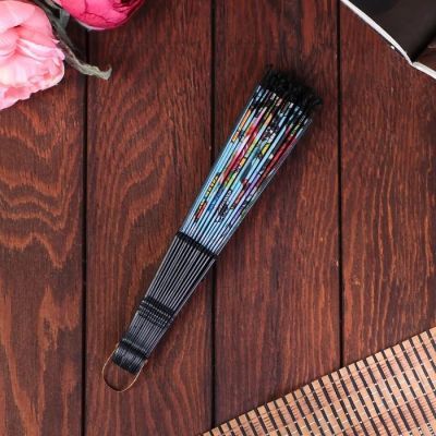 Веер пластик, текстиль "Бабочки и розы" чёрное кружево МИКС 23 см