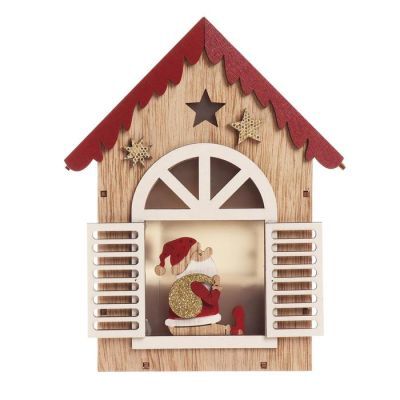 Новогодний декор с подсветкой «Домик с дед морозом» 14.5×3.8×18 см, красный