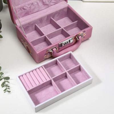 Шкатулка кожзам для украшений чемодан "Нарисованные цветы" 9,5х24х16,5 см