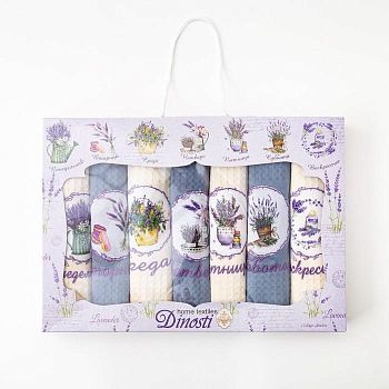 Набор вафельных полотенец Лаванда 33х60 см, 100% хл, 7 шт