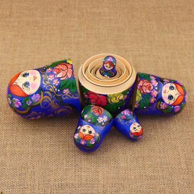Матрёшка «Жостово», синий платок, 5 кукольная, 17 см, МИКС