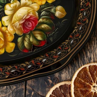 Поднос с жостовской росписью, 30х23 см