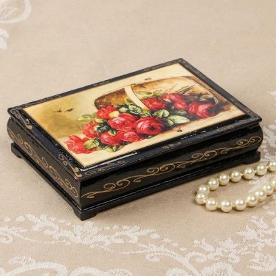 Шкатулка «Розы в корзинке», 10×14 см, лаковая миниатюра