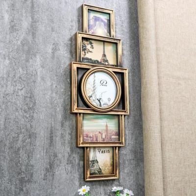 Фоторамка пластик на 5 фото 10х10, 12х12, 10х15 см "Вертикаль" тёмное золото 60х22х4 см