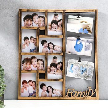Фоторамка пластик на 11 фото 10х15 см "Семейственность" тёмное золото 53,5х43,5 см
