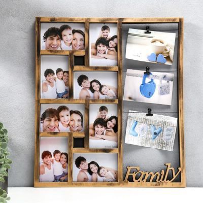 Фоторамка пластик на 11 фото 10х15 см "Семейственность" тёмное золото 53,5х43,5 см