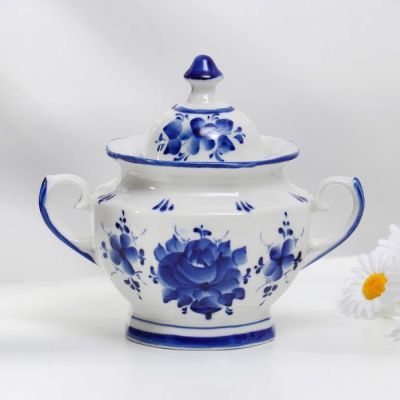 Сахарница "Гранёная", гжель, фарфор, 1с