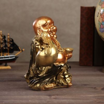 Копилка "Хотэй с мешком", глянец, бронзовый цвет, 20 см, микс