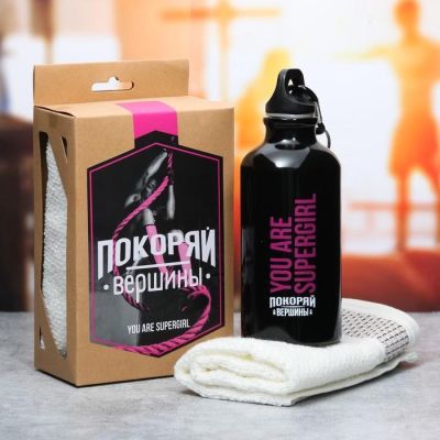 Набор «You are supergirl»: бутылка для воды 400 мл, полотенце 33 × 33 см